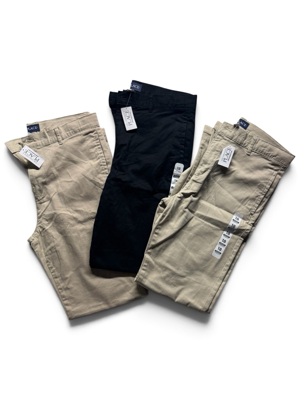 Children’s Place Girls Uniform Chino Pants Size 18 NWT Lot of 3 Black Khaki